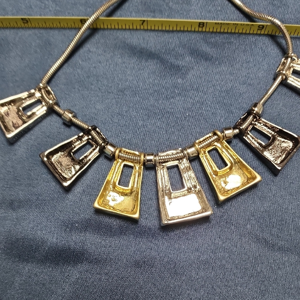 #22 Silver and Gold Geometric Pendant Necklace - Picture 3 of 4